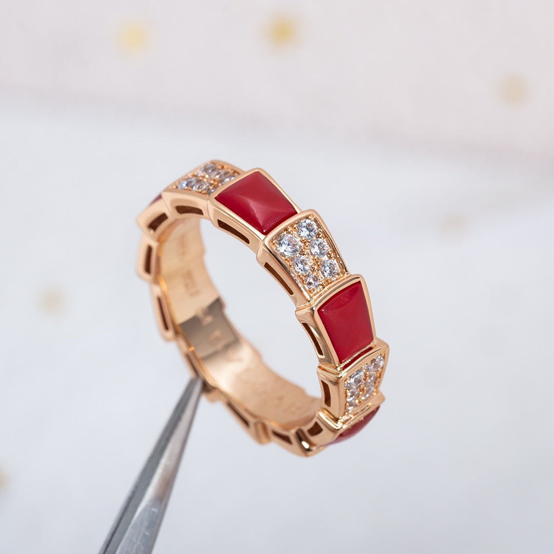 [Raffine]Anillo Serpenti Oro Rosa Cornalina Diamante Pavé 4mm