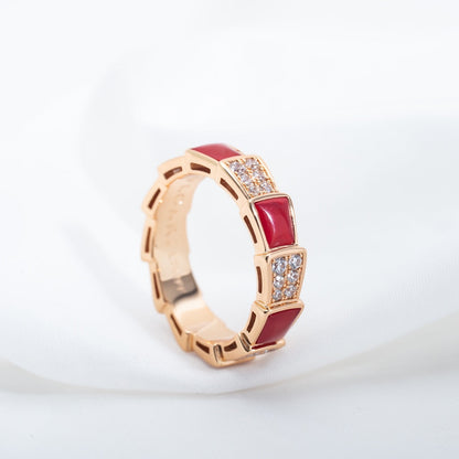 [Raffine]Anillo Serpenti Oro Rosa Cornalina Diamante Pavé 4mm