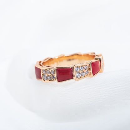 [Raffine]Anillo Serpenti Oro Rosa Cornalina Diamante Pavé 4mm