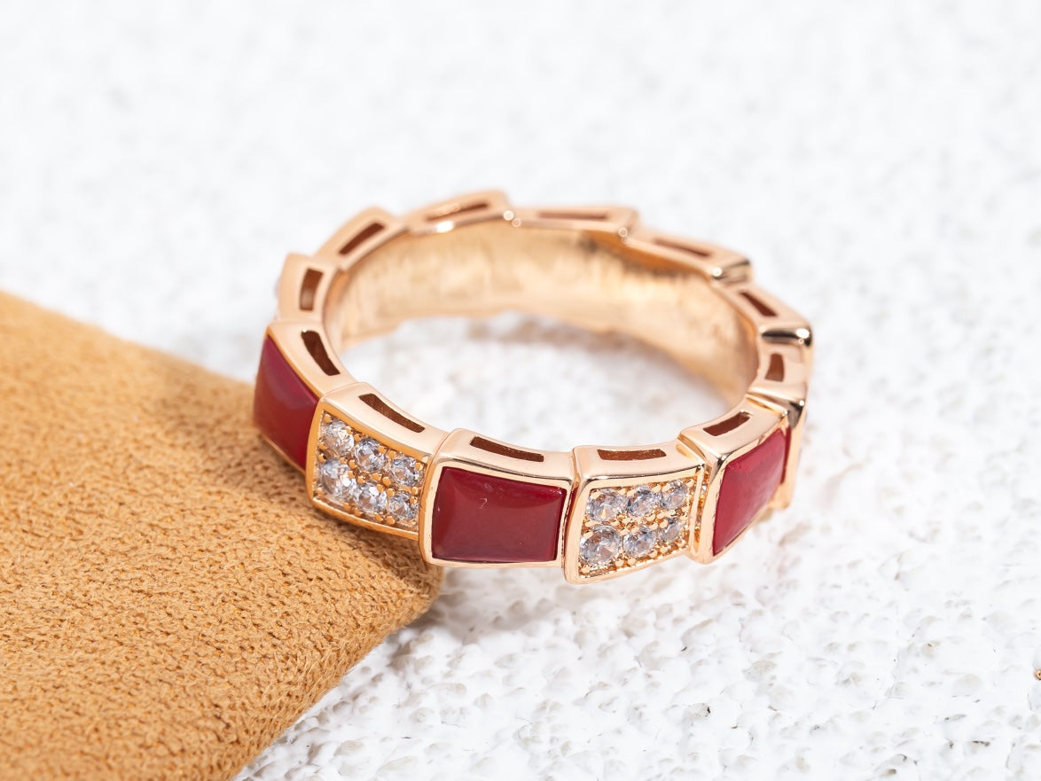 [Raffine]Anillo Serpenti Oro Rosa Cornalina Diamante Pavé 4mm