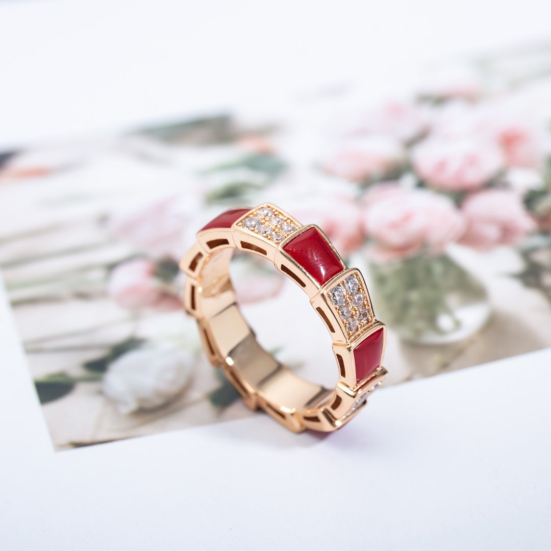 [Raffine]Anillo Serpenti Oro Rosa Cornalina Diamante Pavé 4mm