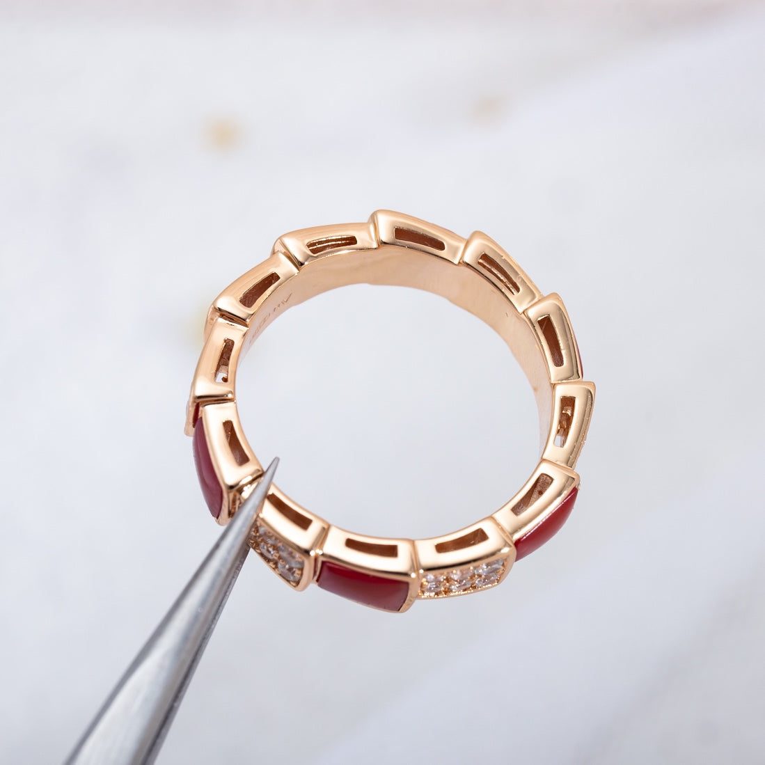 [Raffine]Anillo Serpenti Oro Rosa Cornalina Diamante Pavé 4mm