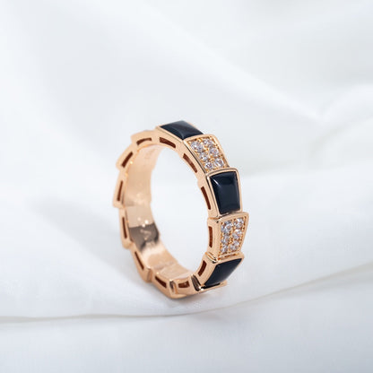 [Raffine]Anillo Serpenti Oro Rosa Mopa Negra Diamante Pavé 4mm