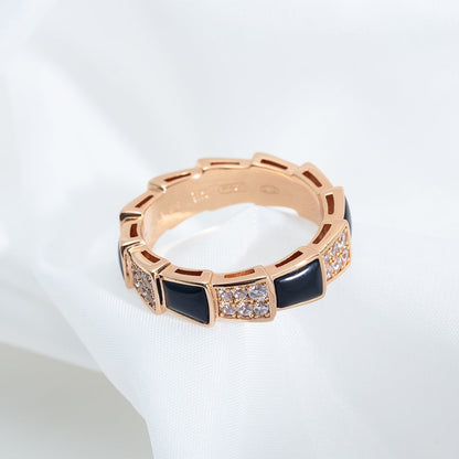 [Raffine]Anillo Serpenti Oro Rosa Mopa Negra Diamante Pavé 4mm