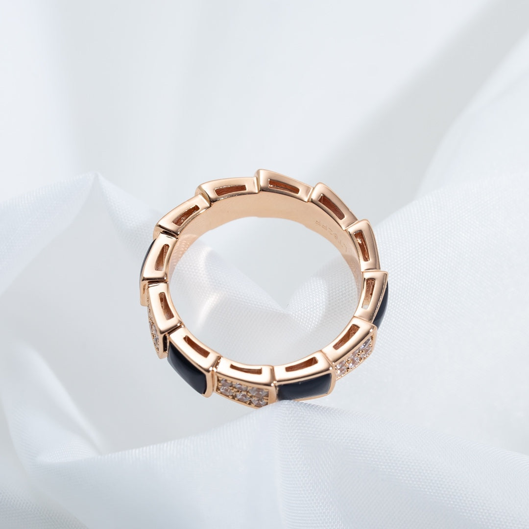 [Raffine]Anillo Serpenti Oro Rosa Mopa Negra Diamante Pavé 4mm