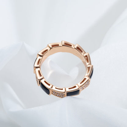 [Raffine]Anillo Serpenti Oro Rosa Mopa Negra Diamante Pavé 4mm