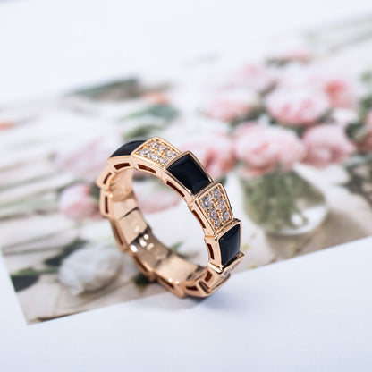 [Raffine]Anillo Serpenti Oro Rosa Mopa Negra Diamante Pavé 4mm