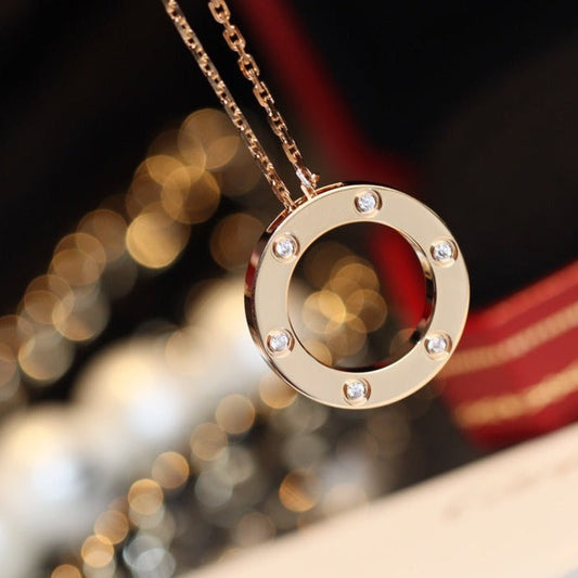 [Raffine]LOVE NECKLACE 16MM 6 DIAMONDS PINK GOLD