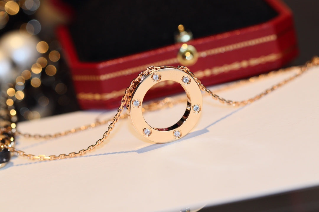 [Raffine]LOVE NECKLACE 16MM 6 DIAMONDS PINK GOLD