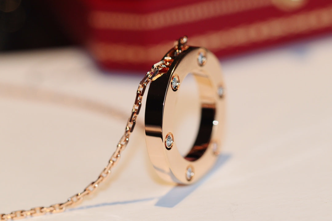 [Raffine]LOVE NECKLACE 16MM 6 DIAMONDS PINK GOLD