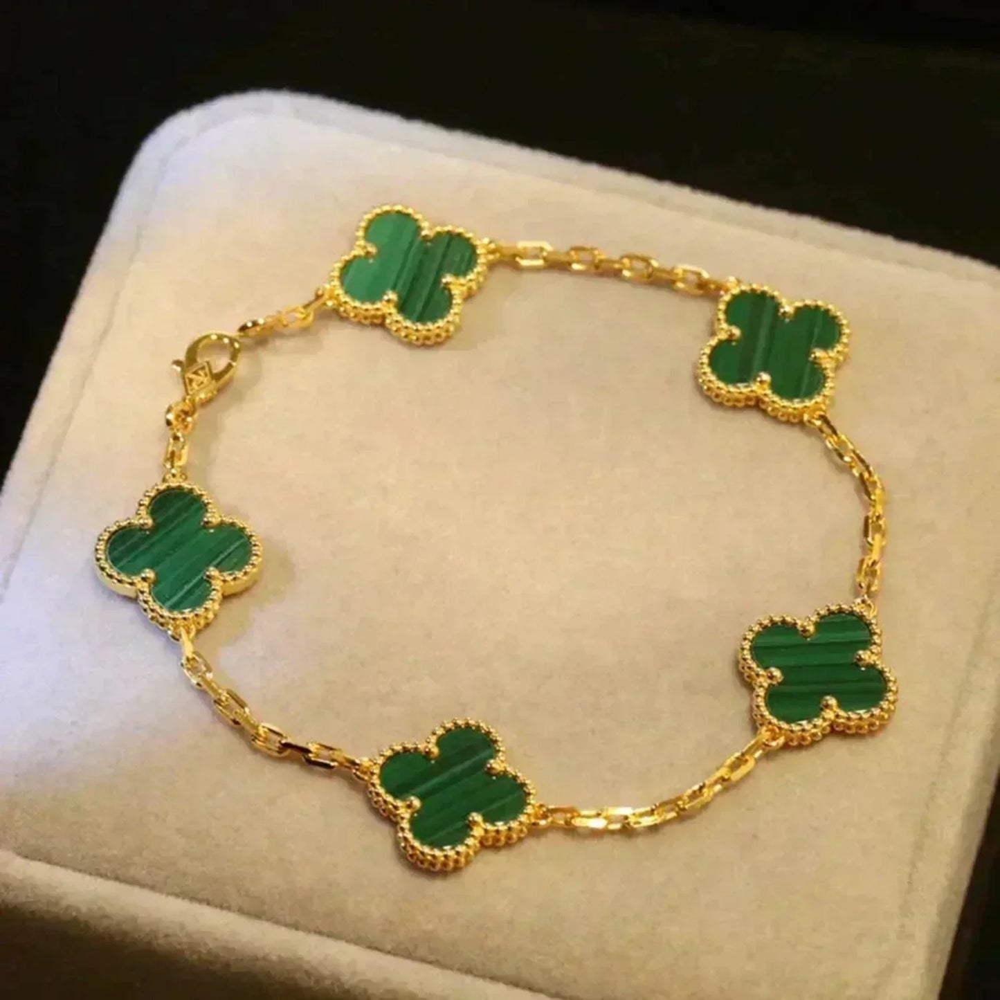 [Raffine] CLOVER 5 MOTIF MALACHITE BRACELET COLLECTION