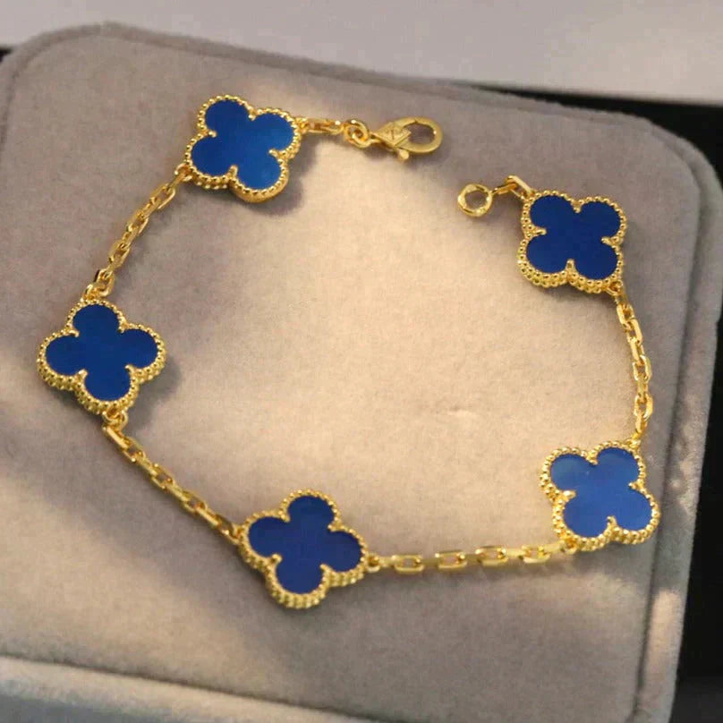 [Raffine] CLOVER 5 MOTIV BLAUER ACHAT ARMBAND KOLLEKTION