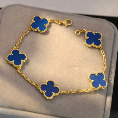 [Raffine] CLOVER 5 MOTIV BLAUER ACHAT ARMBAND KOLLEKTION