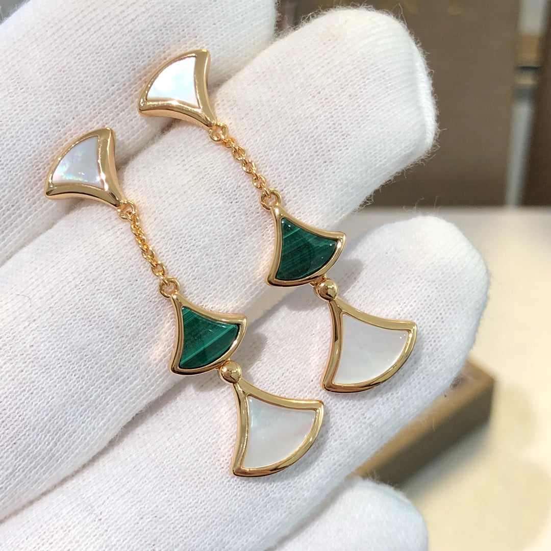 [Raffine]DREAM EARRINGS 3 MOTIFS MALACHITE MOP PINK GOLD