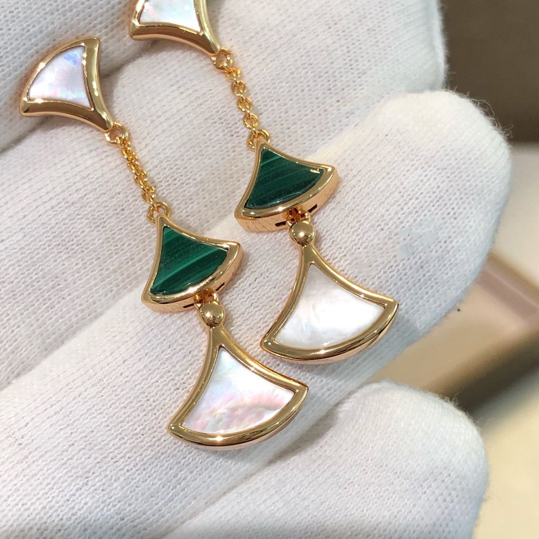 [Raffine]DREAM EARRINGS 3 MOTIFS MALACHITE MOP PINK GOLD