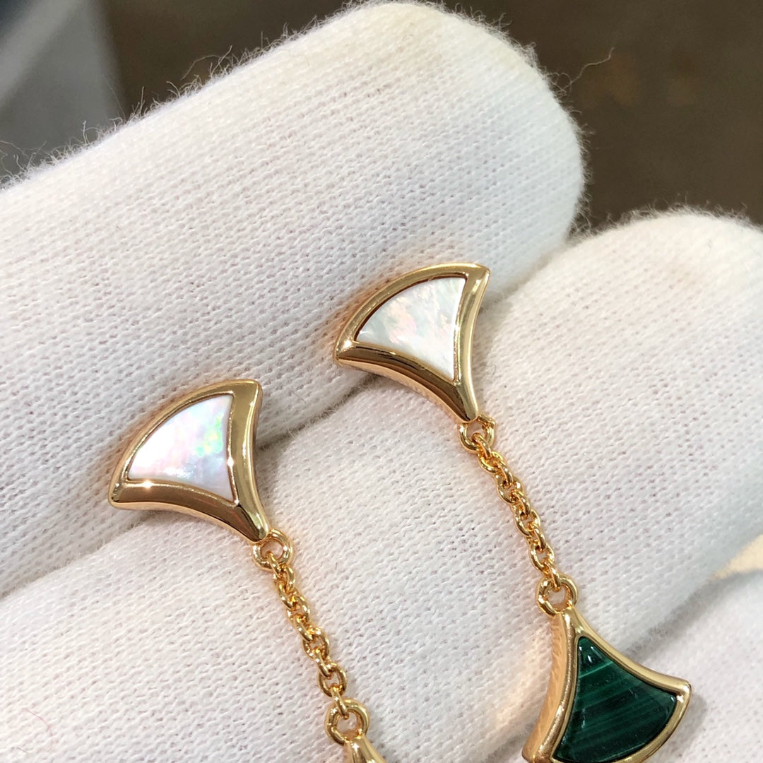 [Raffine]DREAM EARRINGS 3 MOTIFS MALACHITE MOP PINK GOLD