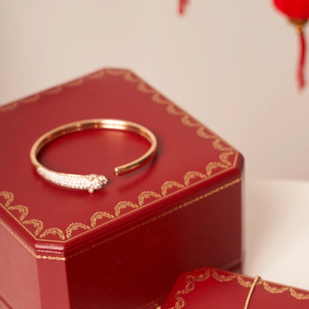 [Raffine]PANTHERE ROSE GOLD DIAMOND OPEN BRACELET