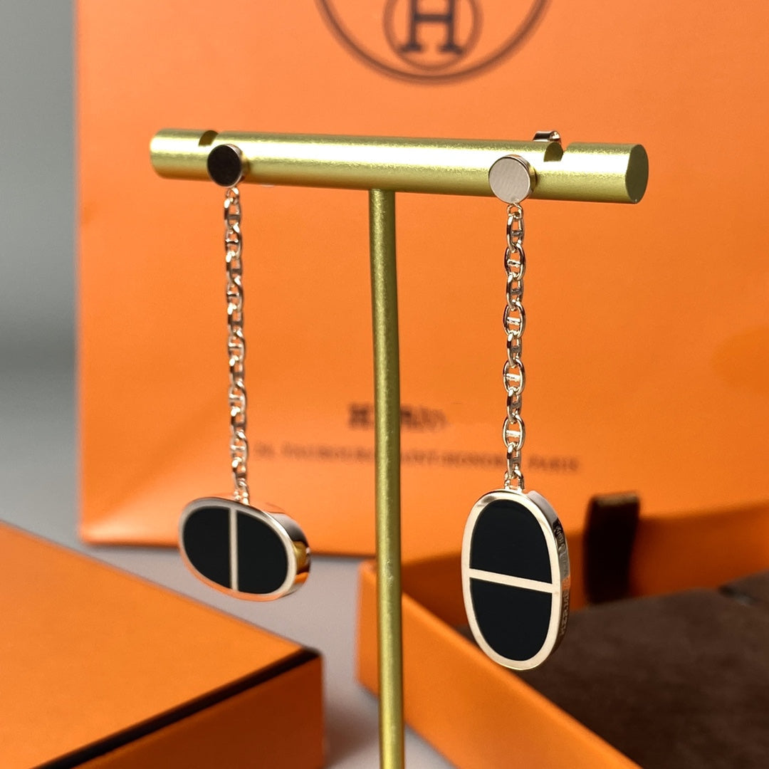[Raffine]CHAINE VERSO BLACK CERAMIC EARRINGS