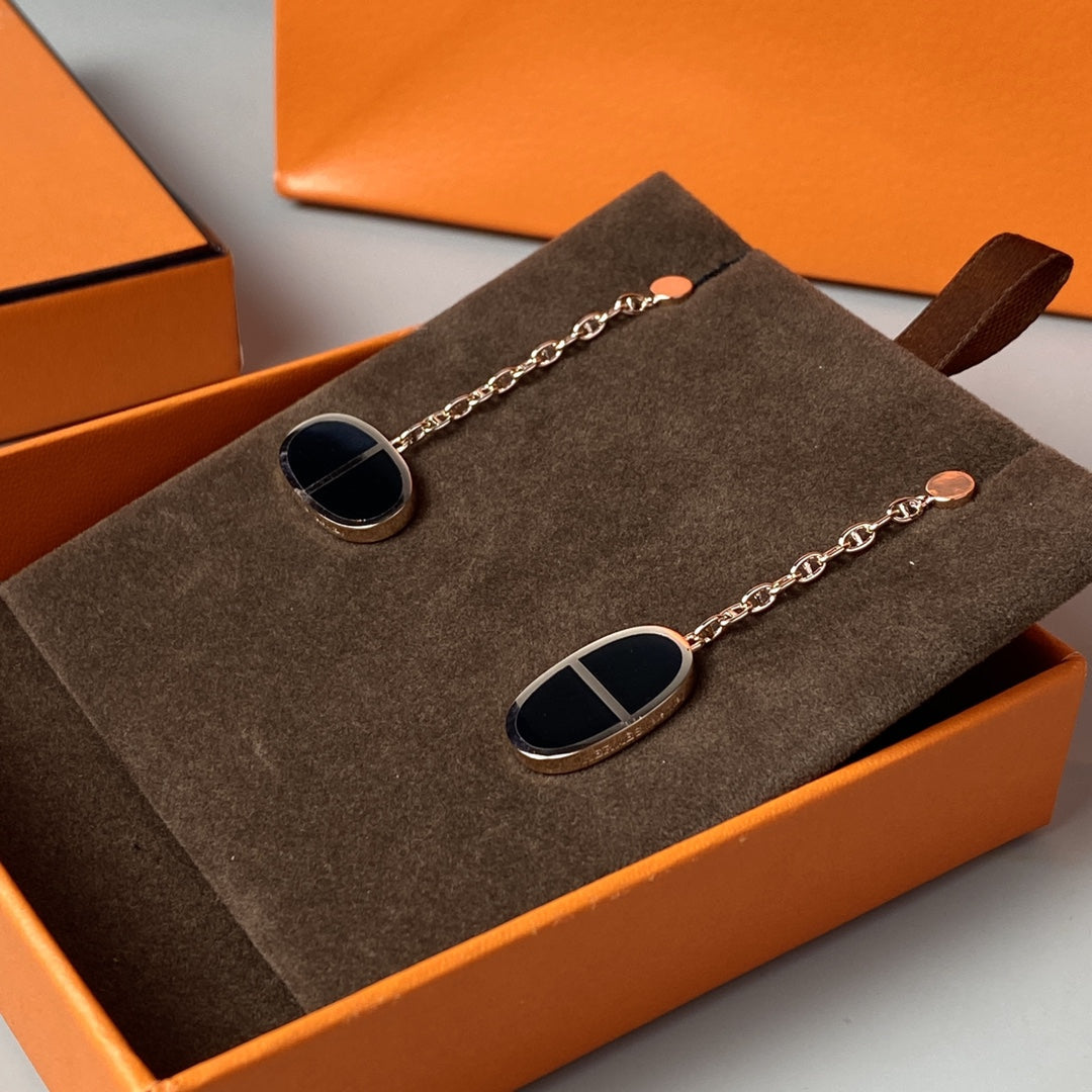 [Raffine]CHAINE VERSO BLACK CERAMIC EARRINGS