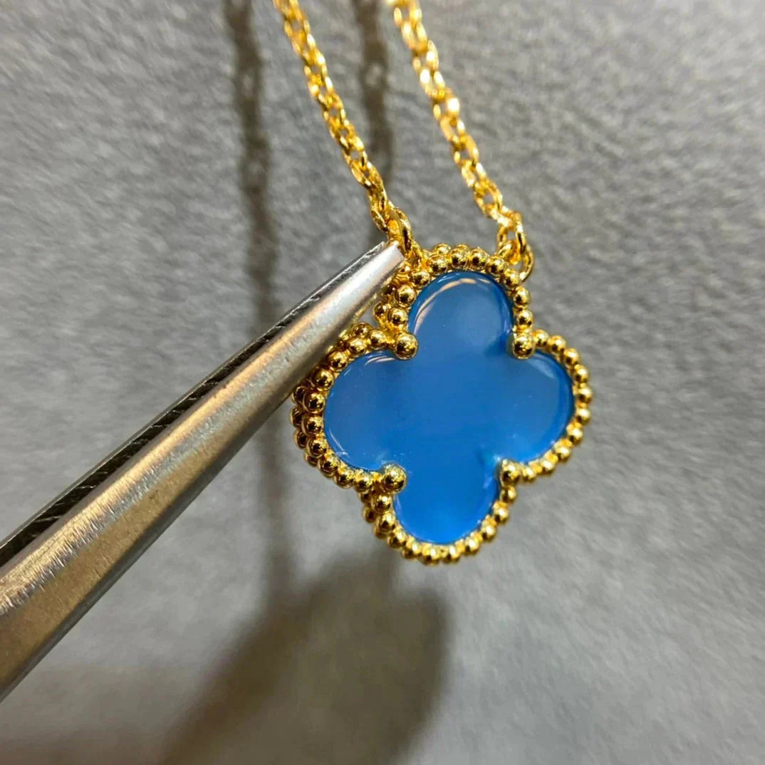 [Raffine] COLLAR DE ÁGATA AZUL TRÉBOL DE 15 MM