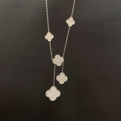 [Raffine] COLLAR DE PLATA Y DIAMANTES CON 5 MOTIVOS DE TRÉBOL