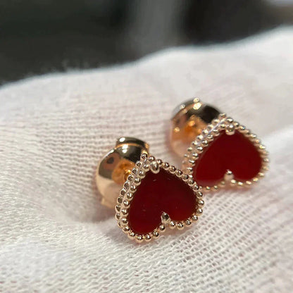 [Raffine]HEART CARNELIAN STUD EARRINGS