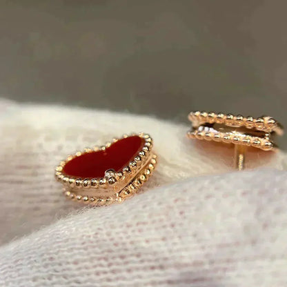 [Raffine]HEART CARNELIAN STUD EARRINGS