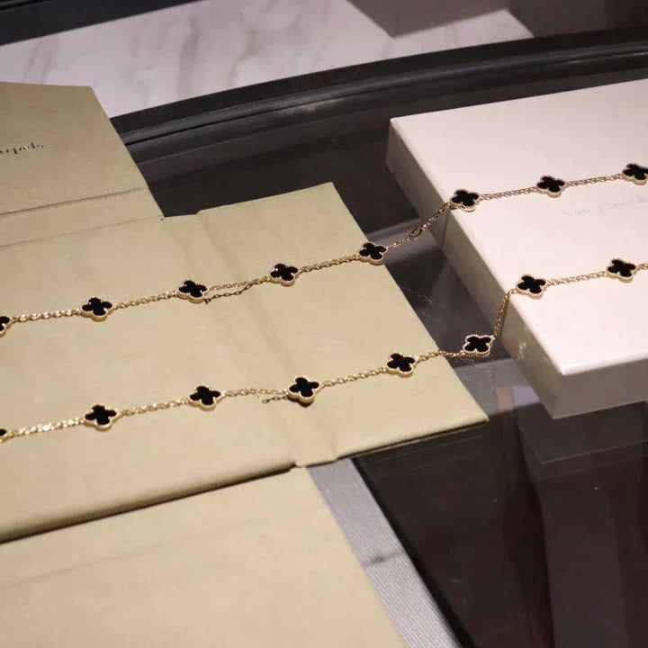 [Raffine]CLOVER 20 MOTIFS ONYX NECKLACE