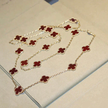 [Raffine] COLLAR DE CORNALINA CON 20 MOTIVOS DE TRÉBOL