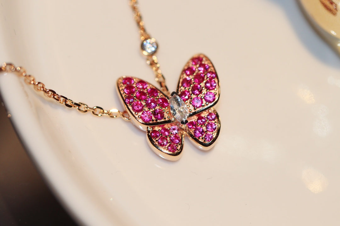 [Raffine]BUTTERFLY RED DIAMOND ROSE GOLD NECKLACE