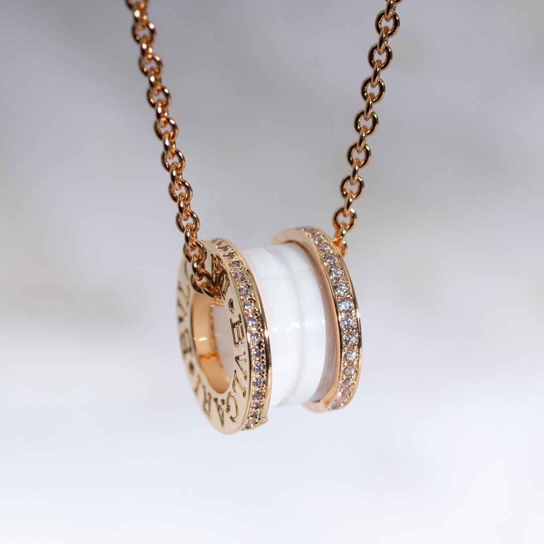 [Raffine]ZERO 1 WHITE CERAMIC PINK GOLD DIAMOND NECKLACE
