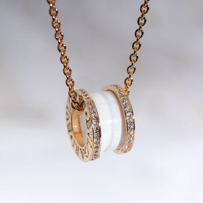 [Raffine]ZERO 1 WHITE CERAMIC PINK GOLD DIAMOND NECKLACE