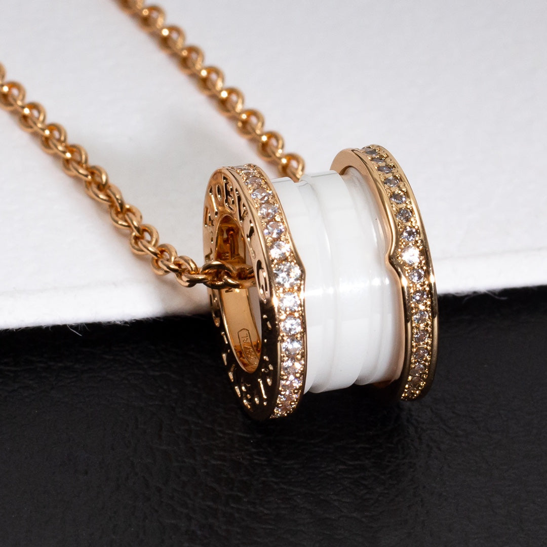 [Raffine]ZERO 1 WHITE CERAMIC PINK GOLD DIAMOND NECKLACE