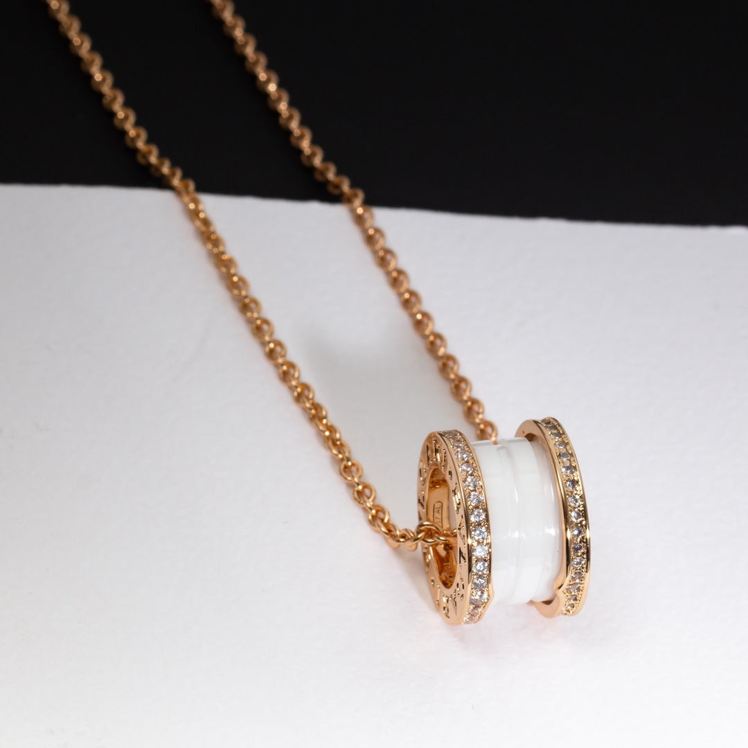 [Raffine]ZERO 1 WHITE CERAMIC PINK GOLD DIAMOND NECKLACE