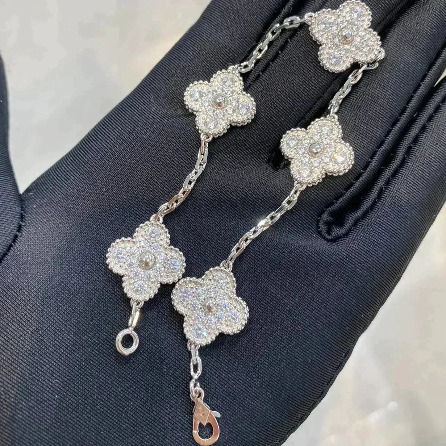 [Raffine]CLOVER 5 MOTIFS  DIAMOND BRACELET SILVER