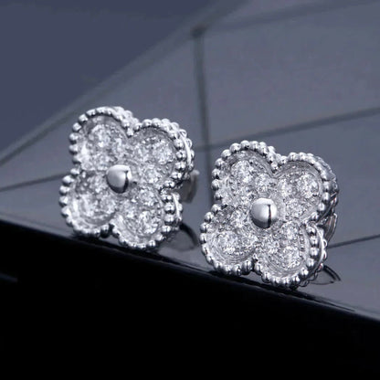 [Raffine]CLOVER 1 MOTIFS DIAMOND STUD EARRINGS SILVER