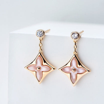 [Raffine]DOUBLE STAR PINK GOLD MOP DROP EARRINGS