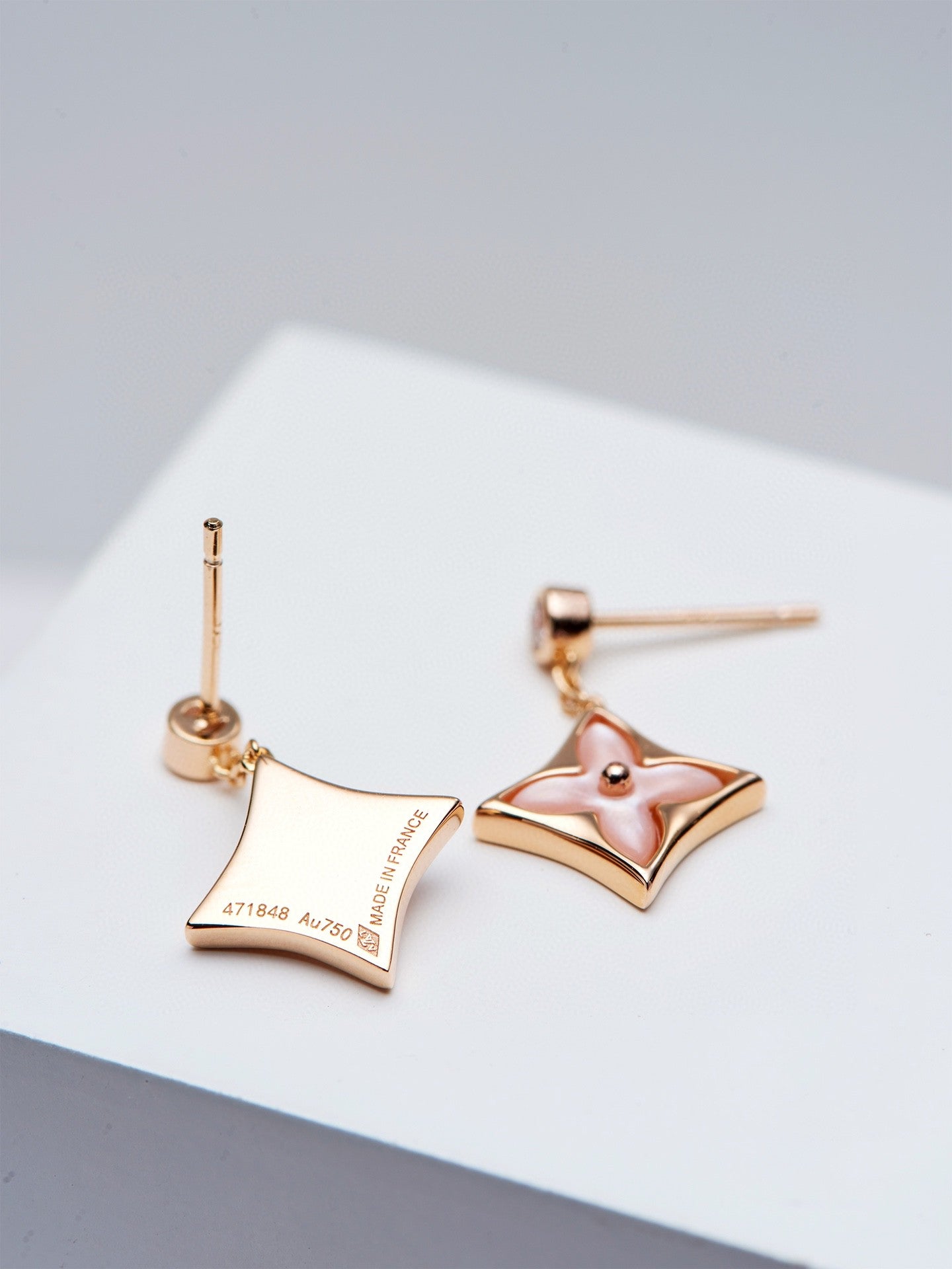 [Raffine]DOUBLE STAR PINK GOLD MOP DROP EARRINGS