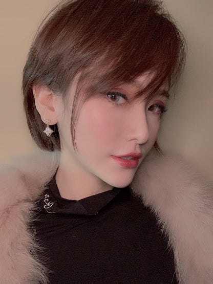 [Raffine]DOUBLE STAR PINK GOLD MOP DROP EARRINGS