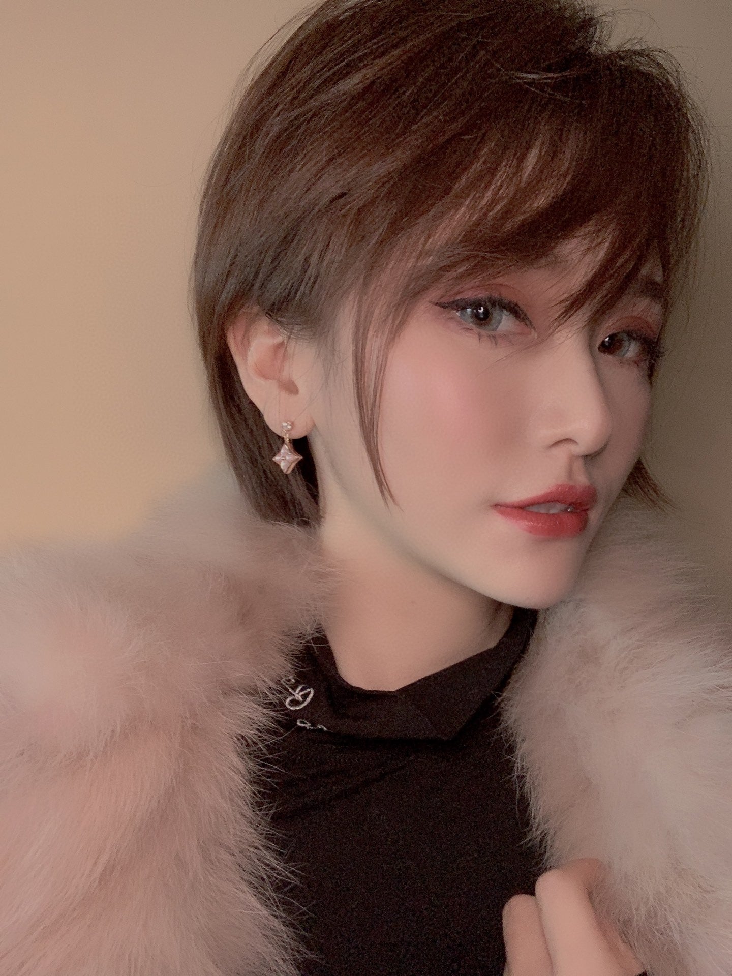 [Raffine]DOUBLE STAR PINK GOLD MOP DROP EARRINGS