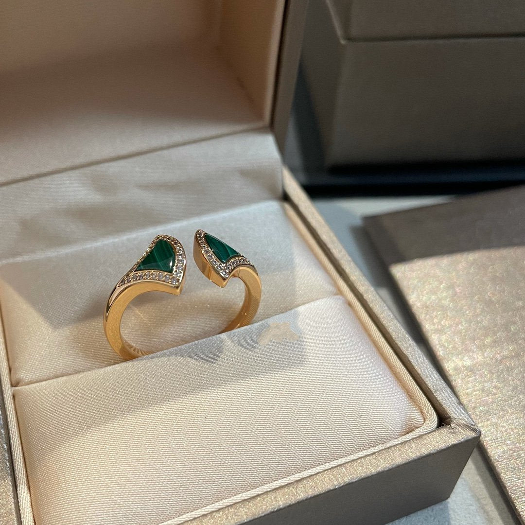[Raffine]Anillo abierto Dream Malaquita Diamante