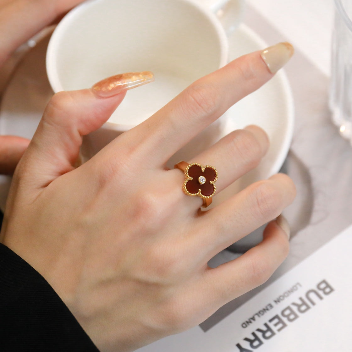 [Raffine]CLOVER CARNELIAN RING ROSE GOLD DIAMOND