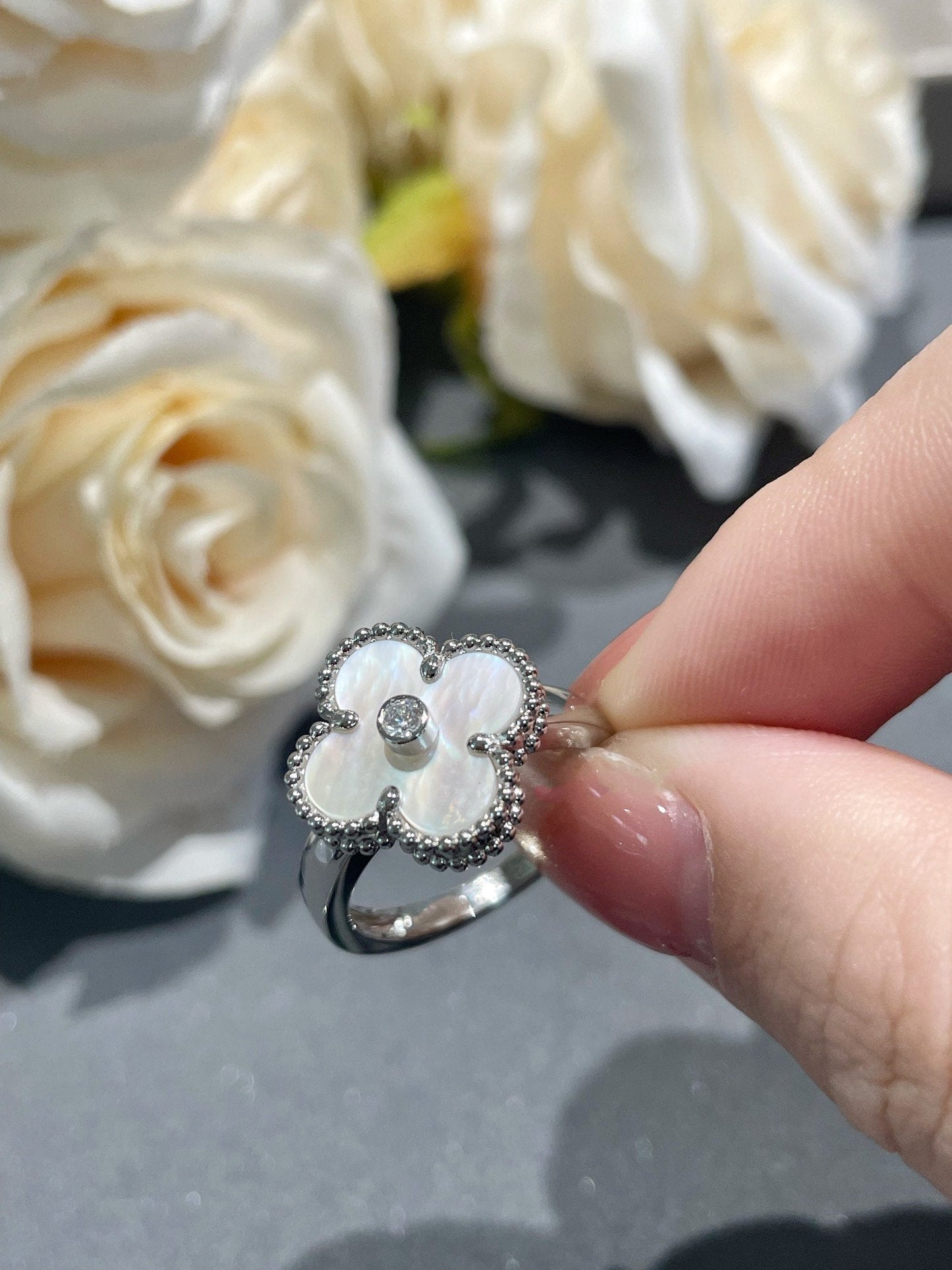 [Raffine]CLOVER SILVER MOP DIAMOND RING