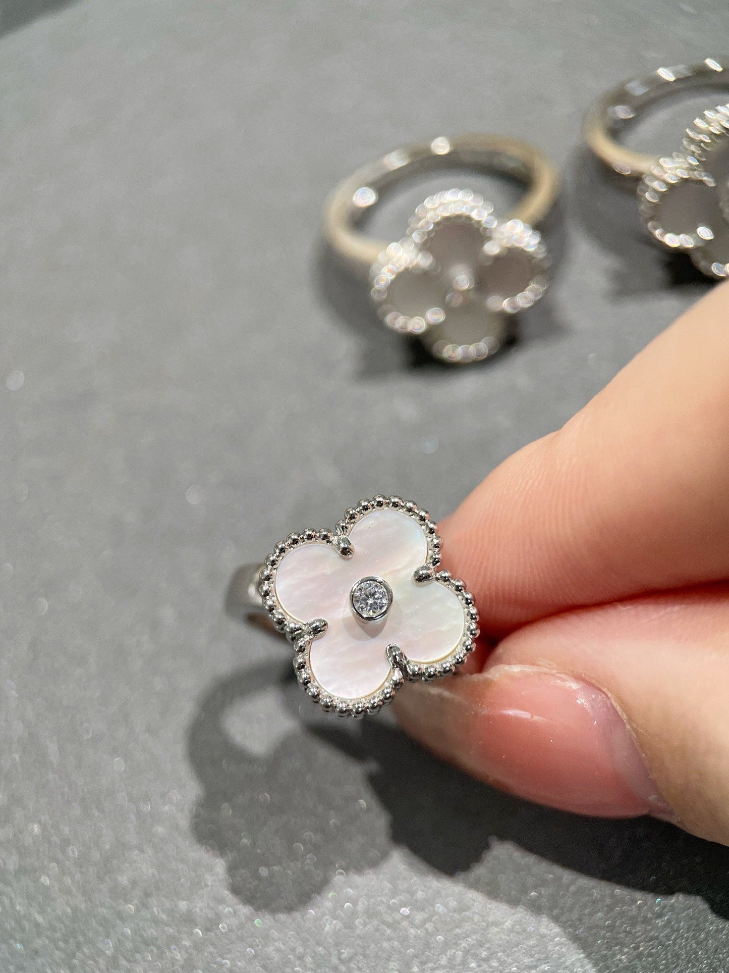 [Raffine]CLOVER SILVER MOP DIAMOND RING