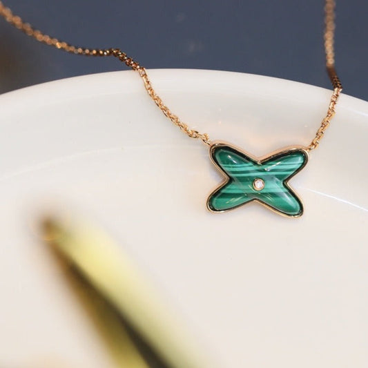 [Raffine]JEUX MALACHITE 1 DIAMOND PINK GOLD NECKLACE