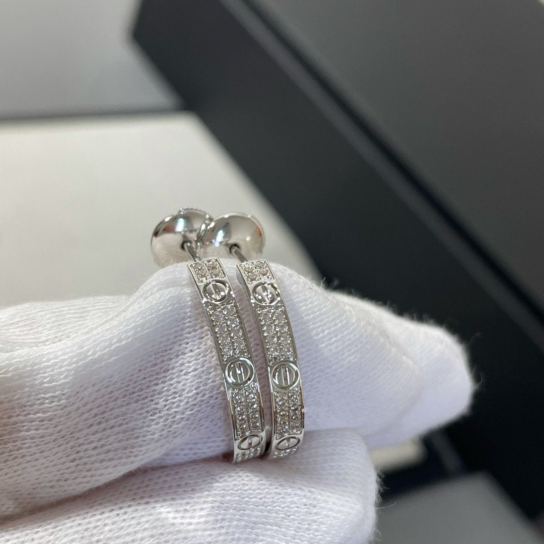[Raffine]LOVE DIAMOND SILVER HOOP EARRINGS