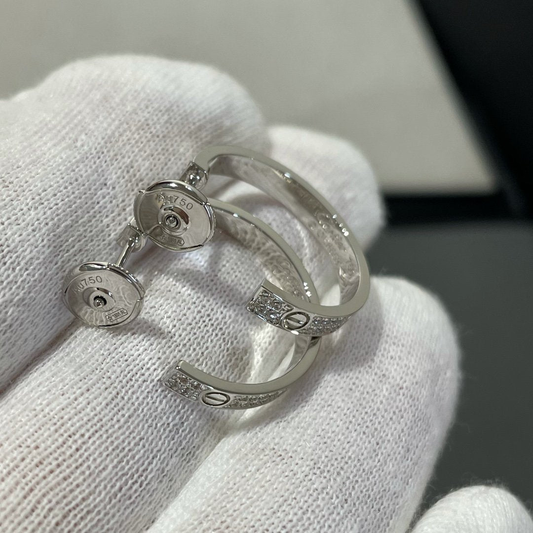 [Raffine]LOVE DIAMOND SILVER HOOP EARRINGS