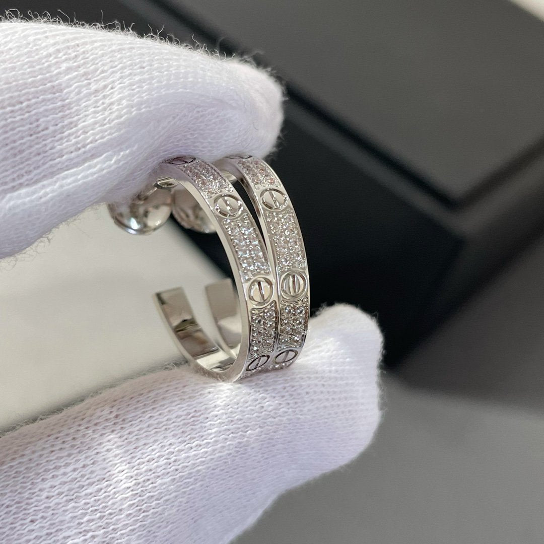 [Raffine]LOVE DIAMOND SILVER HOOP EARRINGS