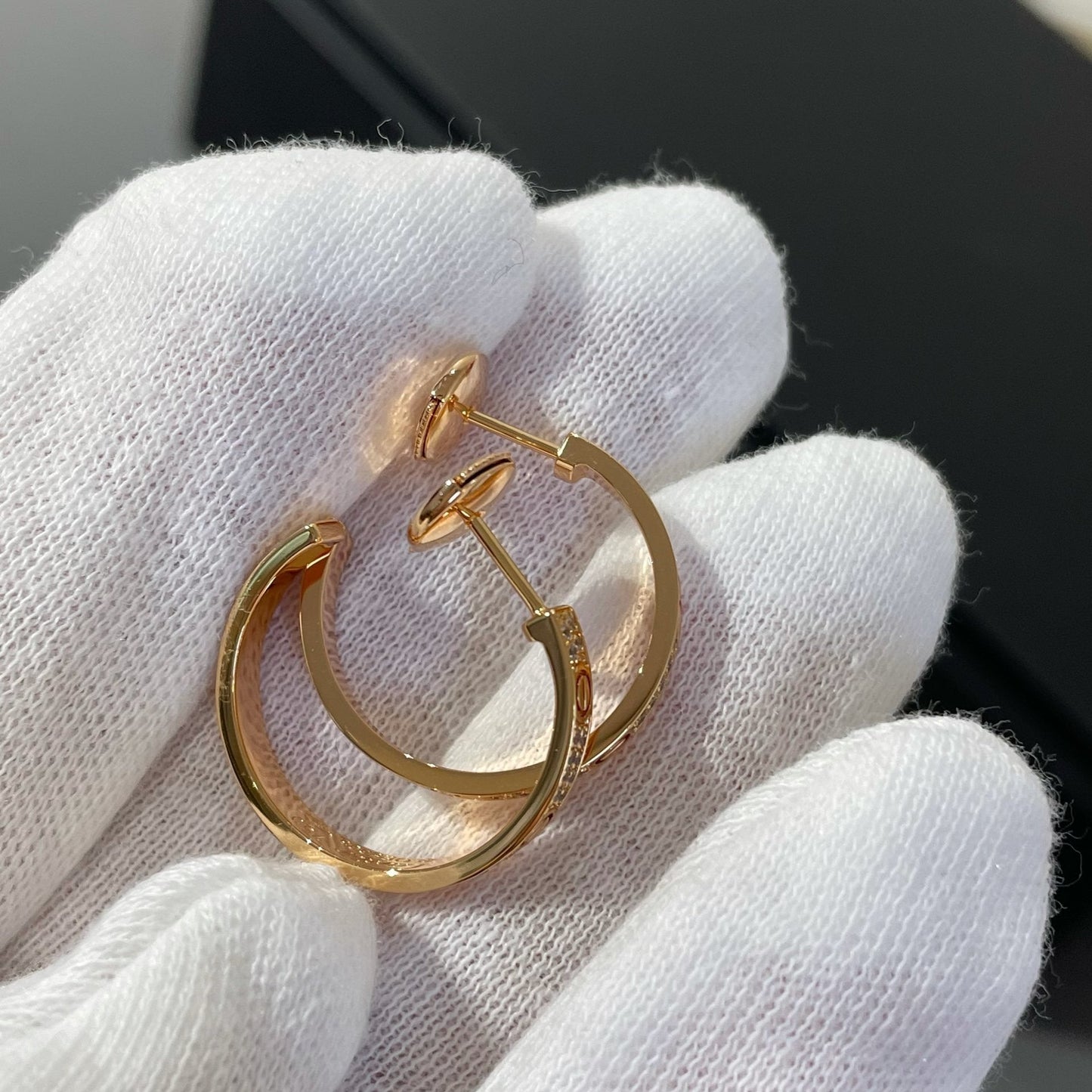 [Raffine]LOVE DIAMOND PINK GOLD HOOP EARRINGS