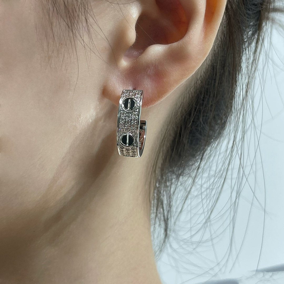 [Raffine]LOVE CERAMIC DIAMOND PAVED SILVER EARRINGS